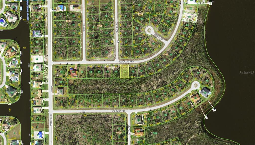 This is a map showing residential lots and streets in a suburban neighborhood — 16280 LA BARGE CIRCLE, PORT CHARLOTTE, FL