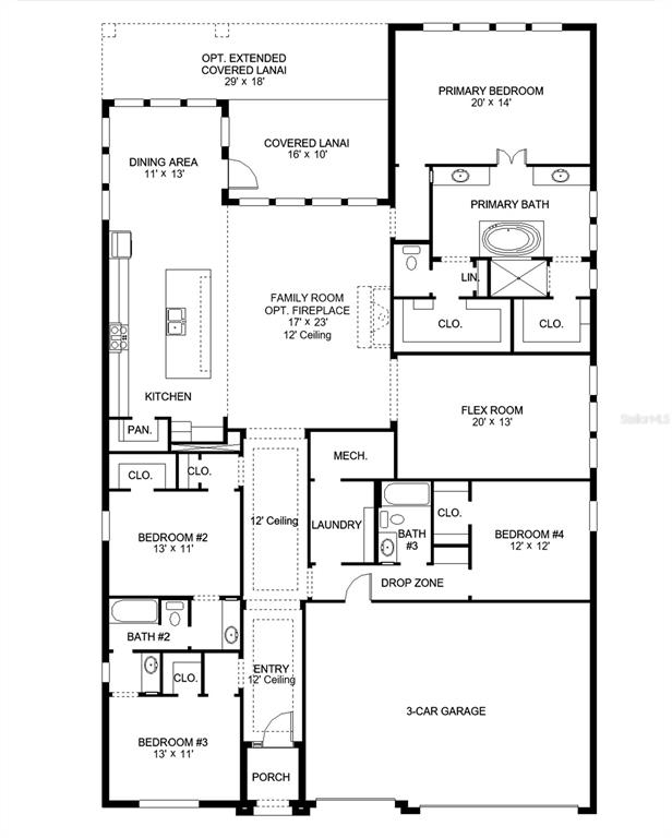 This is a floor plan for a single-story house with four bedrooms and a garage — 8005 ROLL TIDE TERRACE, PARRISH, FL