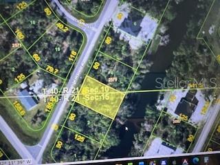 This is an aerial map showing a highlighted rectangular parcel of land with surrounding property lines — 1554 BRIGHTWATER TERRACE, PORT CHARLOTTE, FL