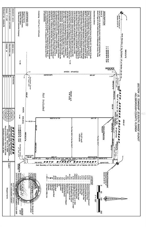 This is a survey map showing the legal boundaries and dimensions of a land parcel — SE 24TH AVENUE, RUSKIN, FL