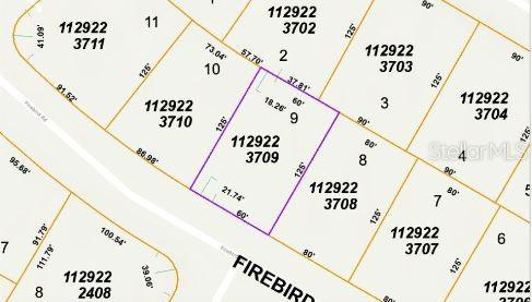 This is a property tax map showing lot boundaries and dimensions for a residential area — FIREBIRD ROAD, NORTH PORT, FL