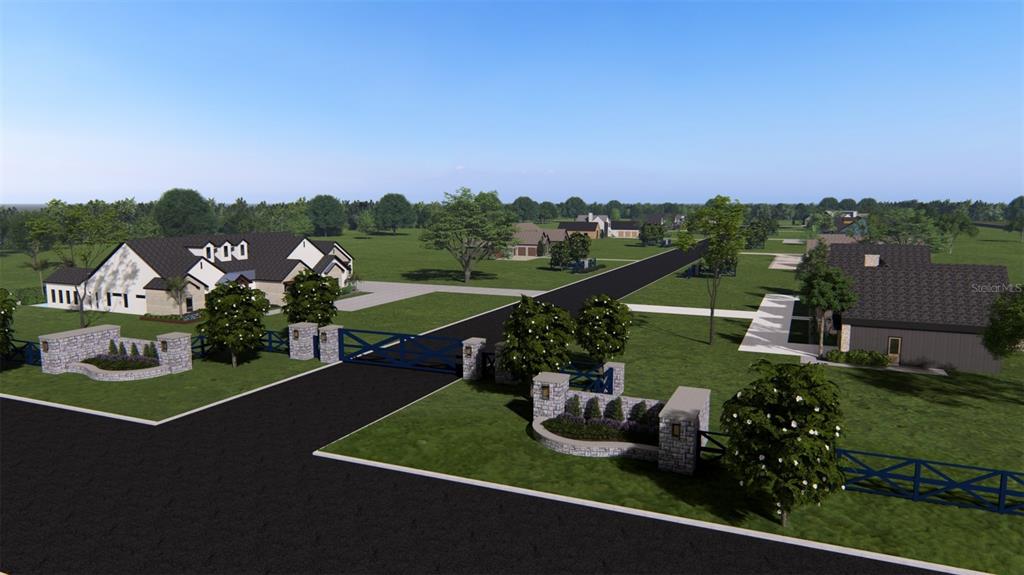 This is a digital rendering of a gated residential community entrance with houses and landscaping — 4363 ROYAL SKY (LOT 1) COURT, BROOKSVILLE, FL