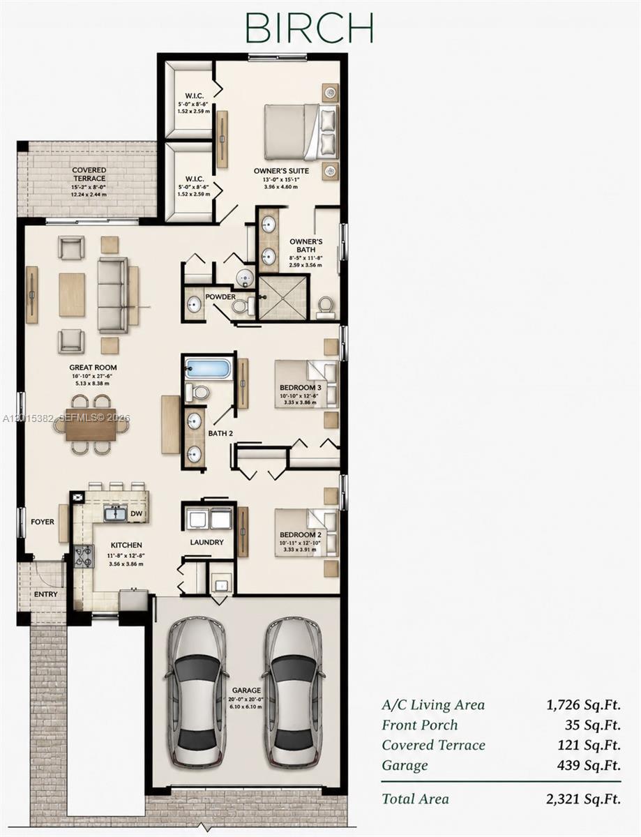 This floor plan shows a three-bedroom, two-and-a-half-bath home with an attached two-car garage — 4989 OFANTO LN, Ave Maria FL 34142, AVE MARIA, FL