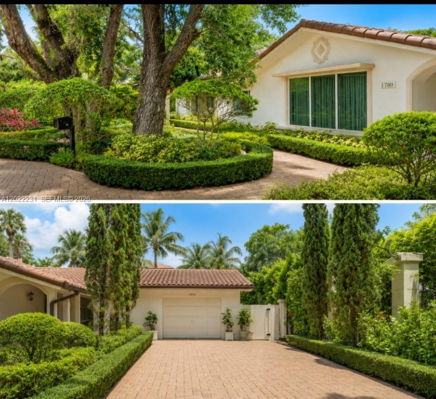 A split-view image shows a paved driveway leading to a house with manicured hedges — 7980 SW 52nd Ave, Miami FL 33143, MIAMI, FL