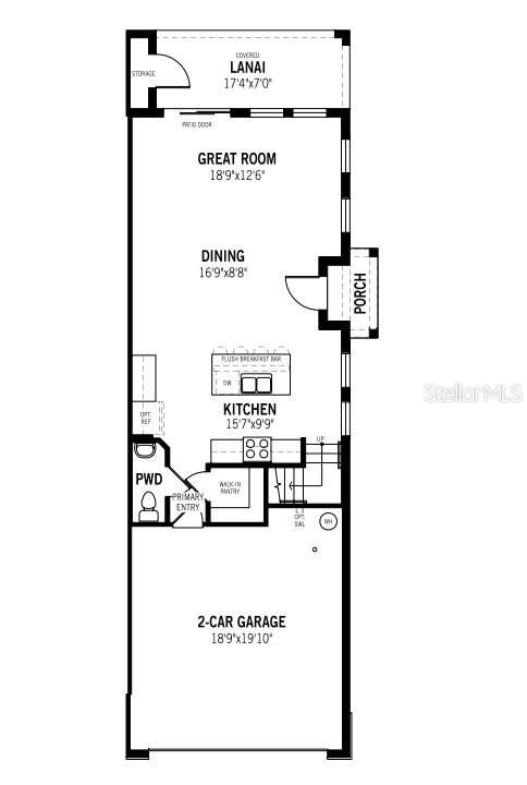 This is a floor plan of a home featuring a garage, kitchen, dining area, and lanai — 8851 GINKO RUN, PARRISH, FL