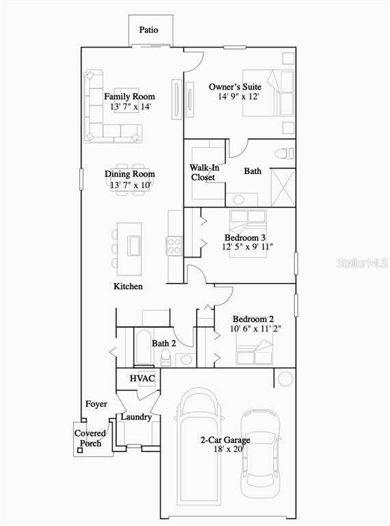This is a floor plan for a single-story home with three bedrooms and a garage — 8139 SW 45TH COURT, OCALA, FL