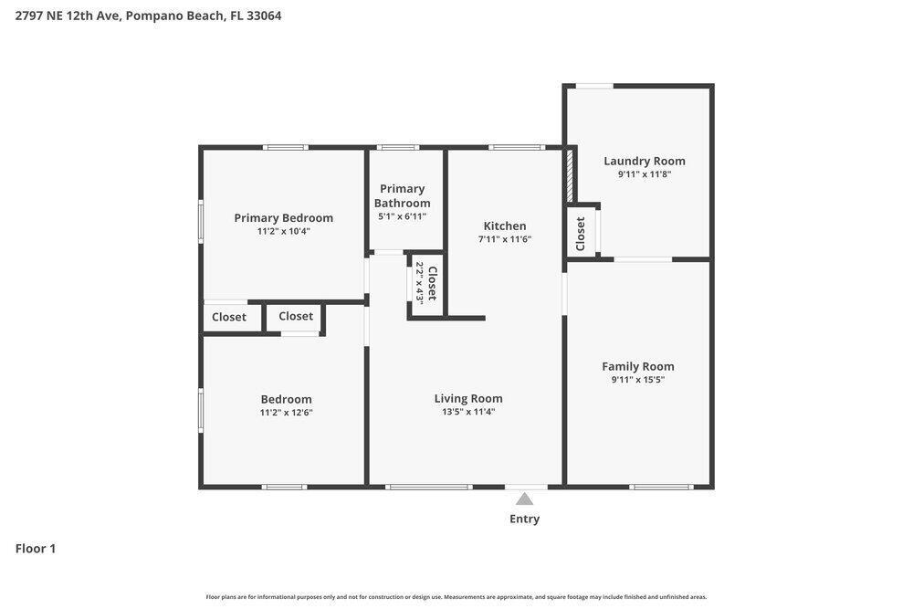 This is a floor plan showing the layout of a single-story residential unit — POMPANO BEACH, FL