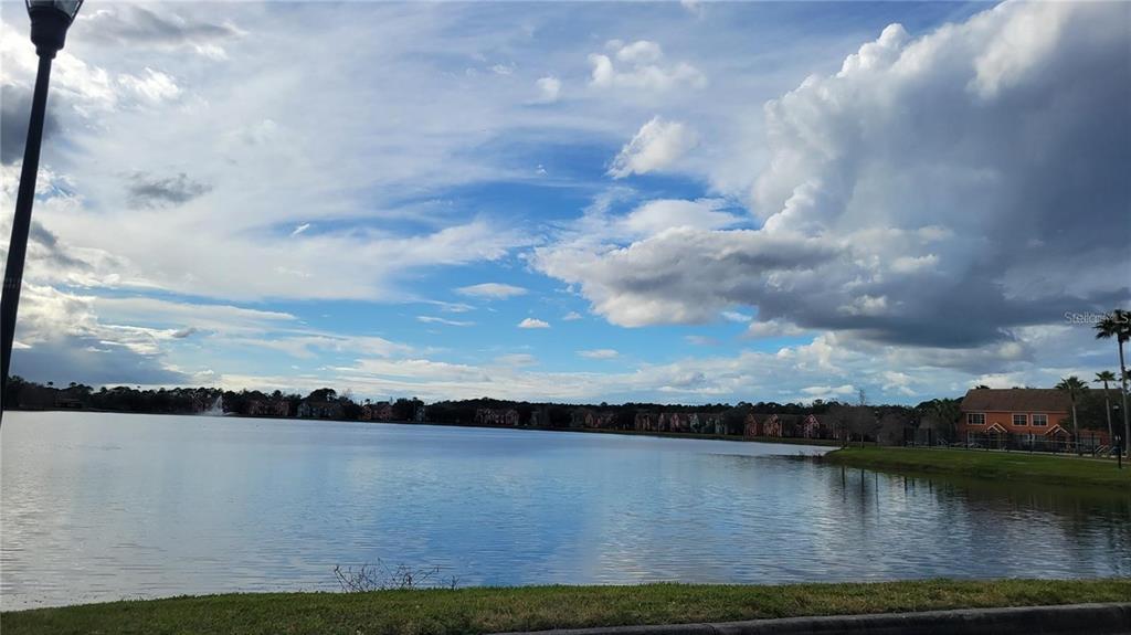 A view of a lake with apartment buildings in the distance under a cloudy sky — 10562 WINDSOR LAKE COURT UNIT 10562, TAMPA, FL