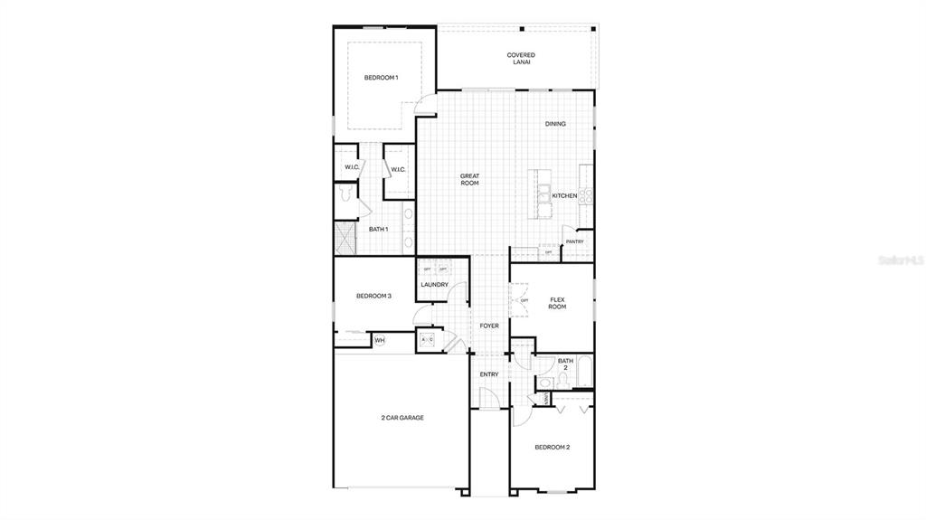 This is a floor plan for a single-story house with three bedrooms and a garage — 52 HARDWOOD TRAIL, PALM COAST, FL
