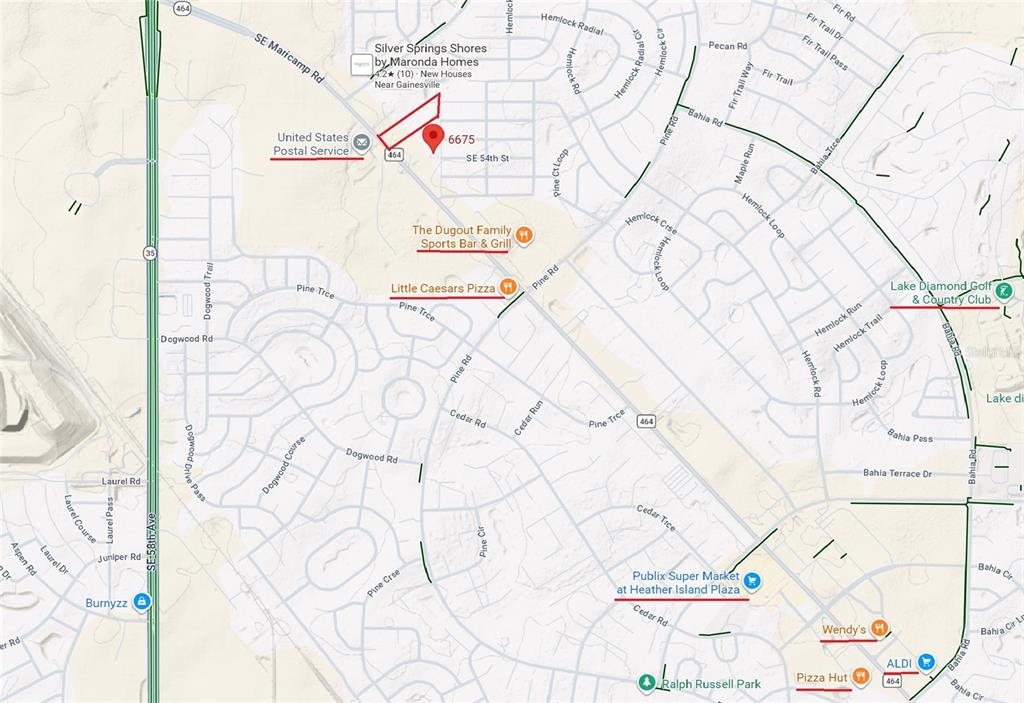 This is a map showing roads and points of interest in a residential area — SE MARICAMP ROAD, OCALA, FL