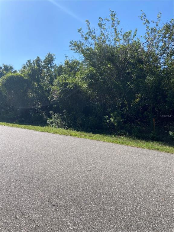 A paved road runs alongside a vacant, wooded lot under a clear blue sky — 1189 BELMAR AVE, PORT CHARLOTTE, FL