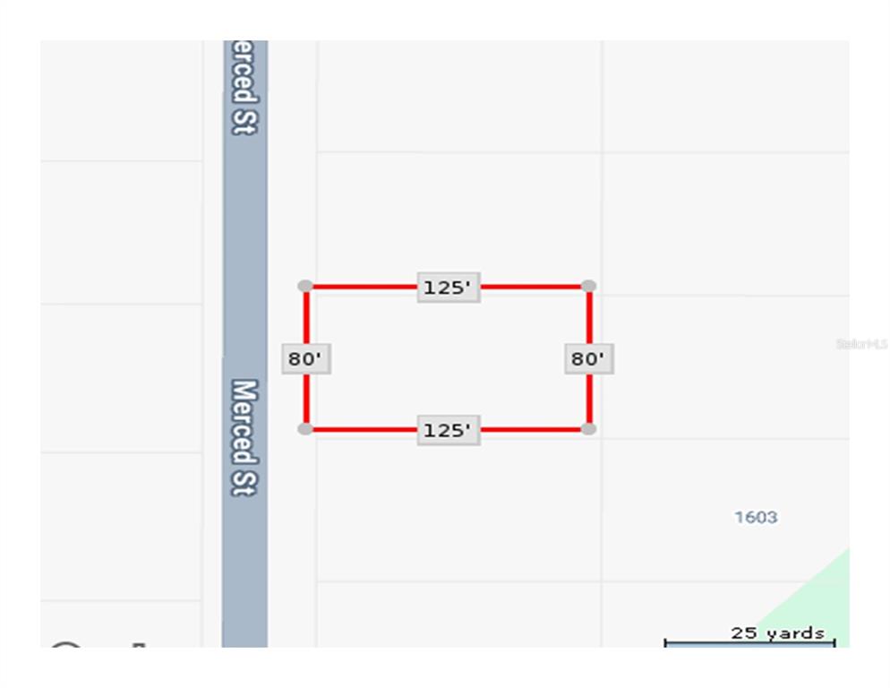 This is a map showing a rectangular property lot measuring 125 feet by 80 feet — MERCED STREET, NORTH PORT, FL