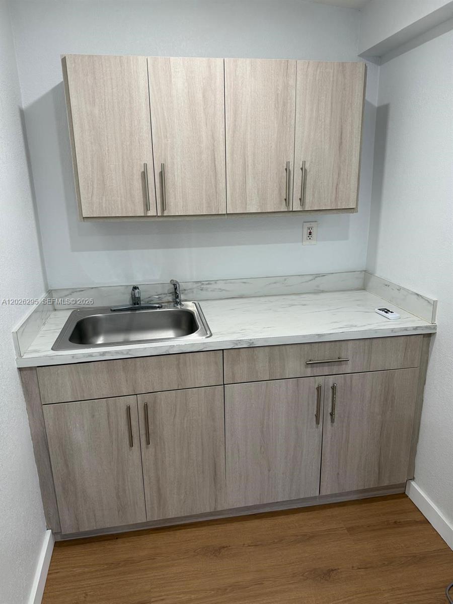 A kitchenette features light wood-grain cabinets, a stainless steel sink, and a marble-patterned countertop — 19360 SW 116th Ave # 0, Miami FL 33157, MIAMI, FL