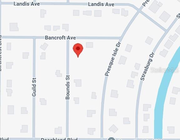 This is a map showing a red location pin near the intersection of Bancroft Avenue and Bounds Street — 466 BOUNDS STREET, PORT CHARLOTTE, FL