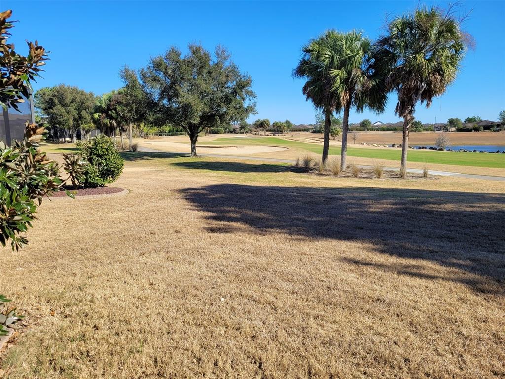 A view of a golf course fairway with palm trees and a dry grassy lawn — 6443 SW 97TH TERRACE ROAD, OCALA, FL
