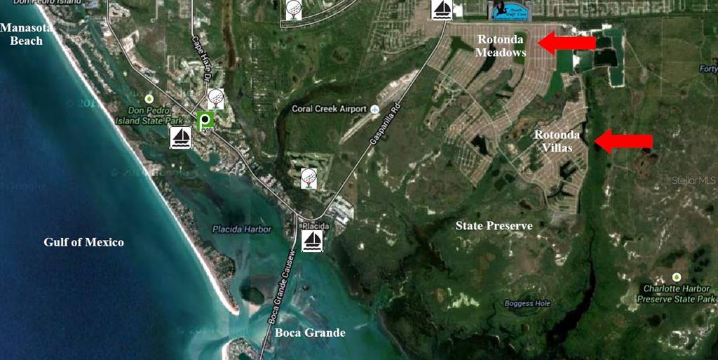 This is a satellite map showing the location of Rotonda Meadows and Rotonda Villas — 13111 BLUE MARLIN ROAD, PLACIDA, FL