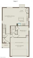 This floor plan shows a first-floor layout featuring a two-car garage, kitchen, and gathering room — 250 Silent Lake Drive, Lehigh Acres FL 33936, LEHIGH ACRES, FL