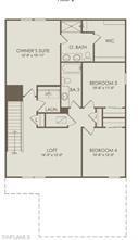 This is a floor plan showing an upper level with three bedrooms, a loft, and bathrooms — 250 Silent Lake Drive, Lehigh Acres FL 33936, LEHIGH ACRES, FL
