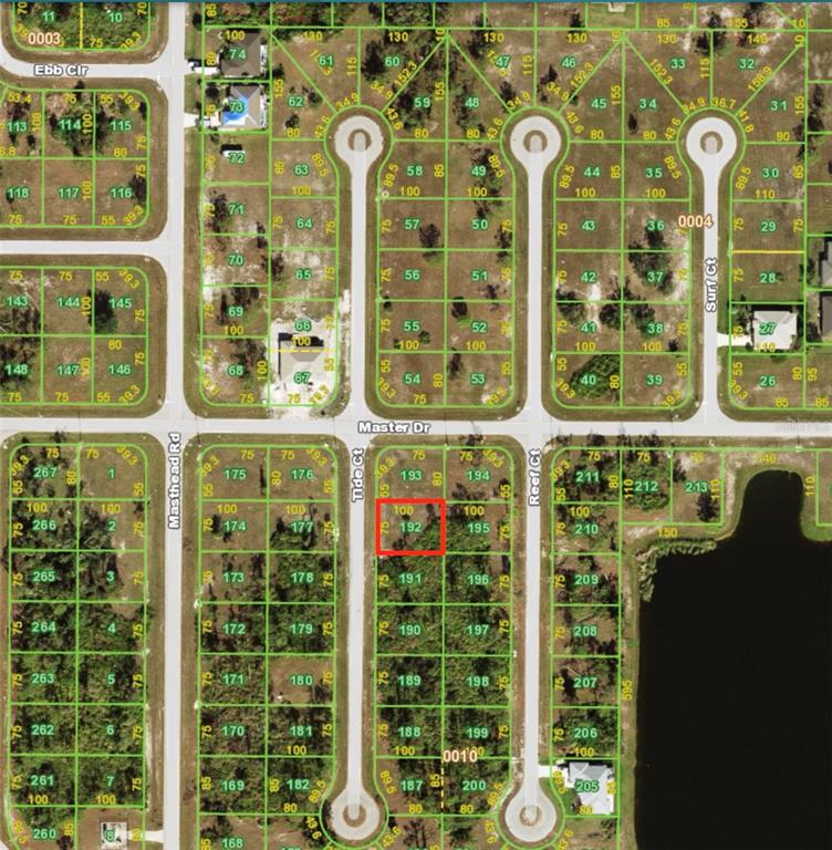 This is a map showing a residential subdivision with individual lots and street layouts — 15 TIDE COURT, PLACIDA, FL
