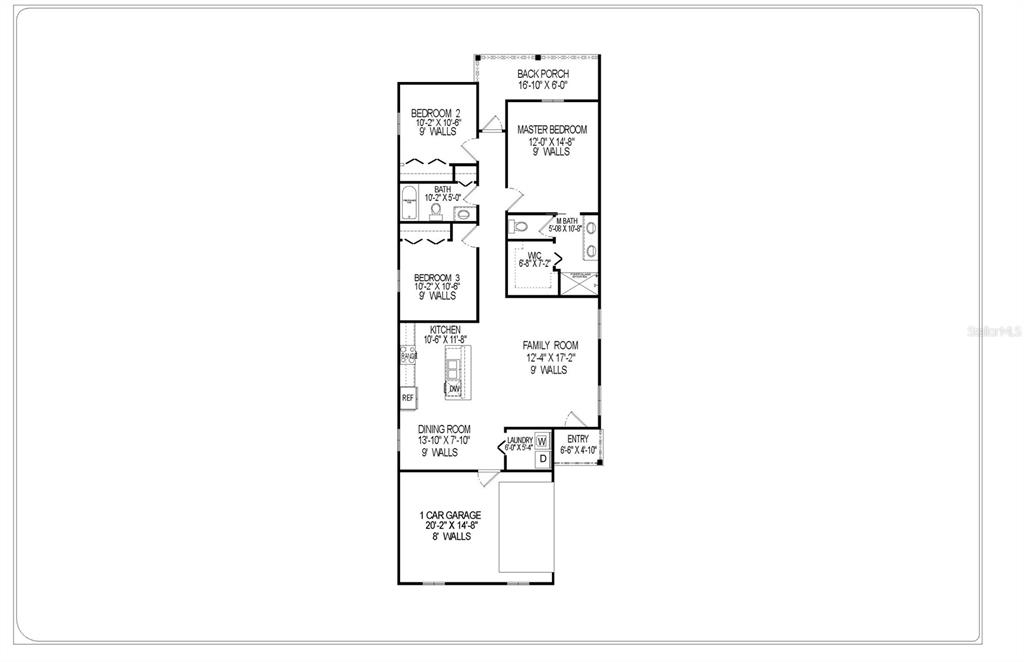 This is a floor plan for a three-bedroom, two-bathroom home with a one-car garage — 24313 SW 17TH LANE, NEWBERRY, FL