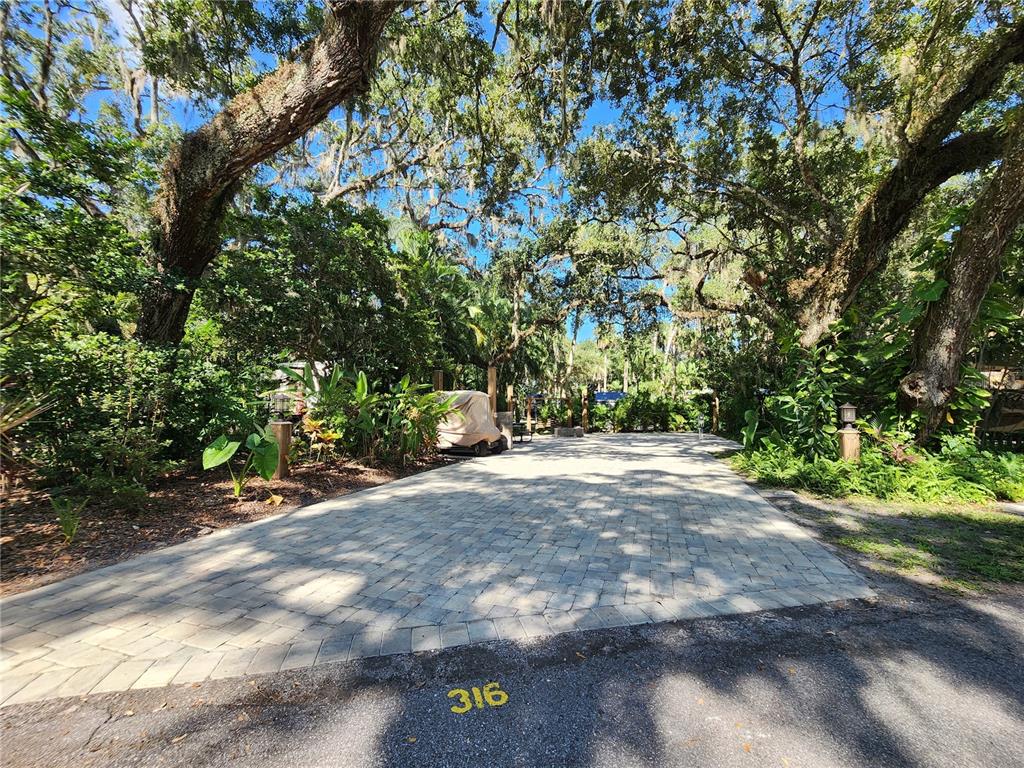 A paved driveway with the number 316 is surrounded by lush trees and tropical landscaping — 316 ROAN (GATOR ALLEY) ROAD, RIVER RANCH, FL