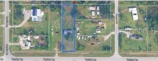 An aerial view shows a rectangular residential lot outlined in blue along a paved road — 1780 TUCKER LANE, NORTH FORT MYERS, FL