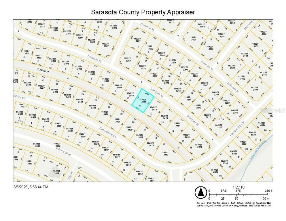 This is a property tax map showing parcel boundaries and street names in Sarasota County — TBD IRONSIDE STREET, NORTH PORT, FL
