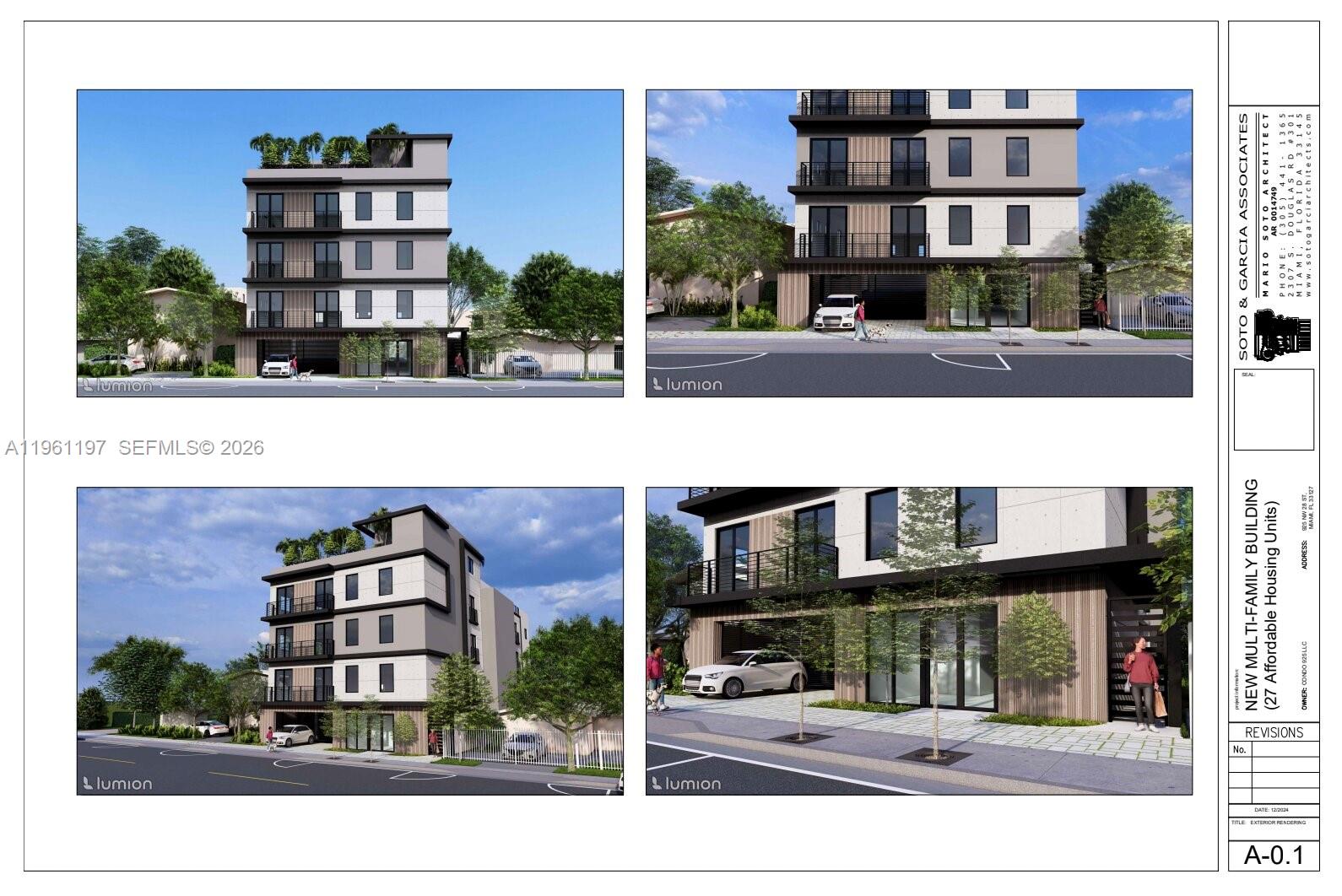 This architectural rendering shows the exterior of a four-story multi-family building with modern design elements — 925 NW 28th St, Miami FL 33127, MIAMI, FL