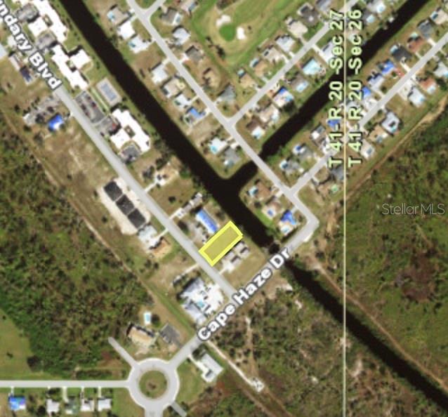 This is an aerial map view showing a highlighted vacant lot along a residential street — 44 BOUNDARY BOULEVARD, ROTONDA WEST, FL