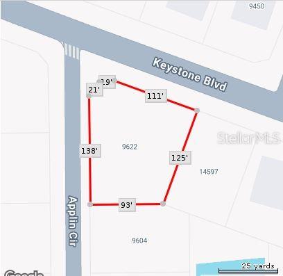 This is a map showing the property boundaries and dimensions of a land parcel — 14589 KEYSTONE BOULEVARD, PORT CHARLOTTE, FL