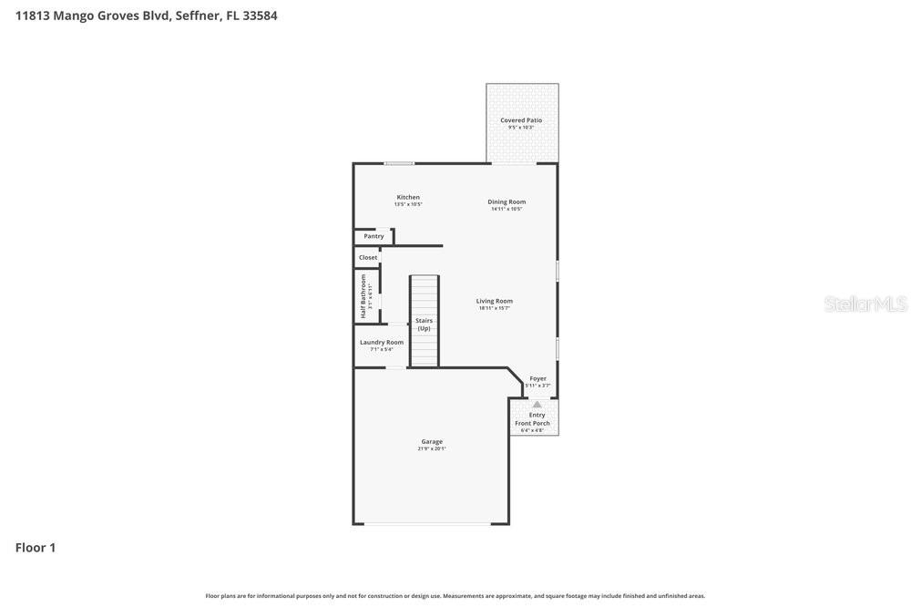 This is a floor plan for the first level of a residential home — 11813 MANGO GROVES BOULEVARD, SEFFNER, FL