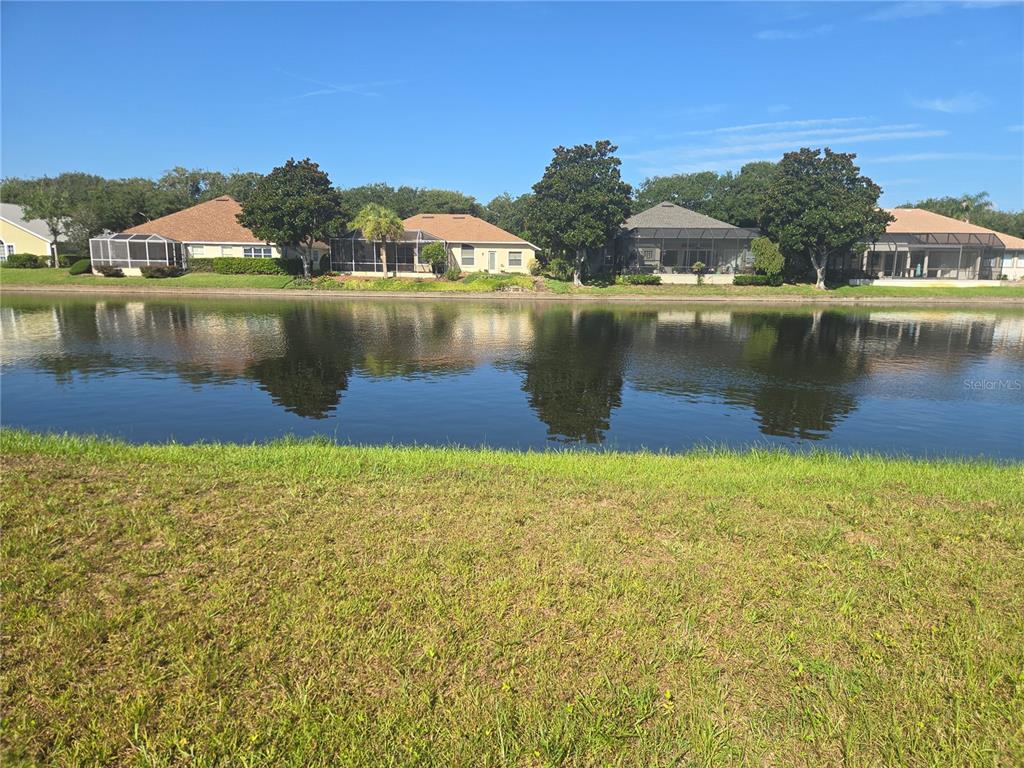 A view across a pond toward several single-family homes with screened-in lanais — 86 FRONT STREET, PALM COAST, FL