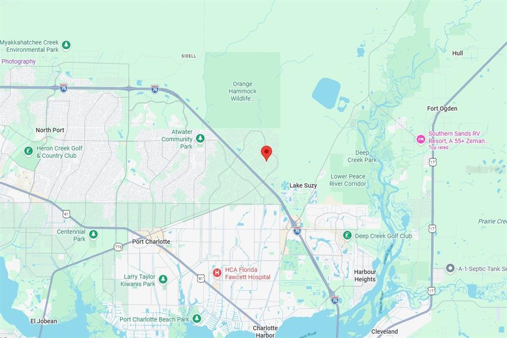 This is a map showing the location of a property near Lake Suzy, Florida — Lot 18 BRIARCLIFF AVENUE, NORTH PORT, FL