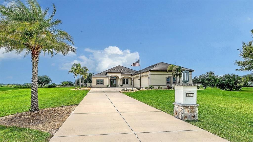 An aerial view shows a rectangular residential lot outlined in white within a rural subdivision — 3503 RECURVE CIRCLE, SARASOTA, FL