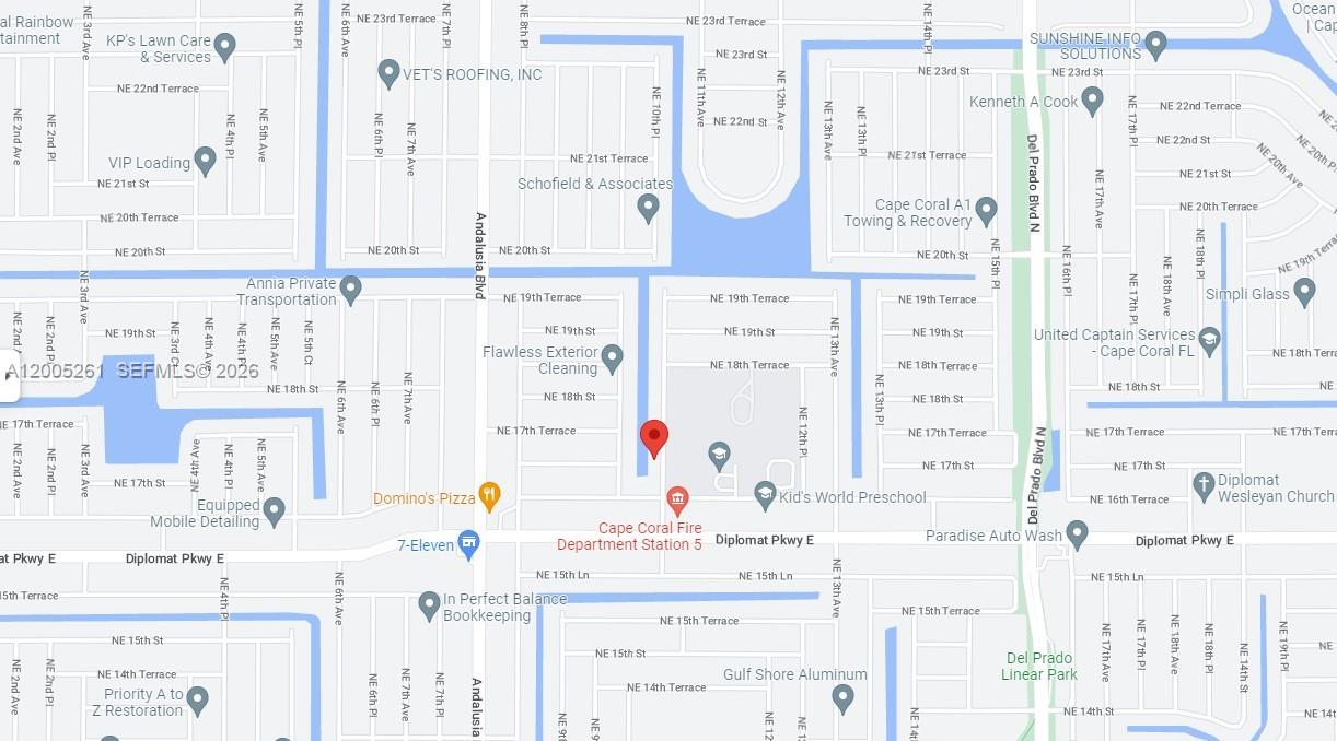 This is a map showing streets and businesses in a residential area — 1702 NE 10th PL, Cape Coral FL 33909, CAPE CORAL, FL