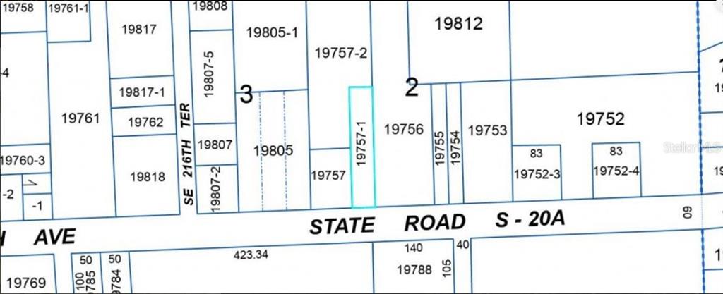 This is a plat map showing property lot lines and parcel numbers along a road — 104 NW 3RD AVENUE, GAINESVILLE, FL