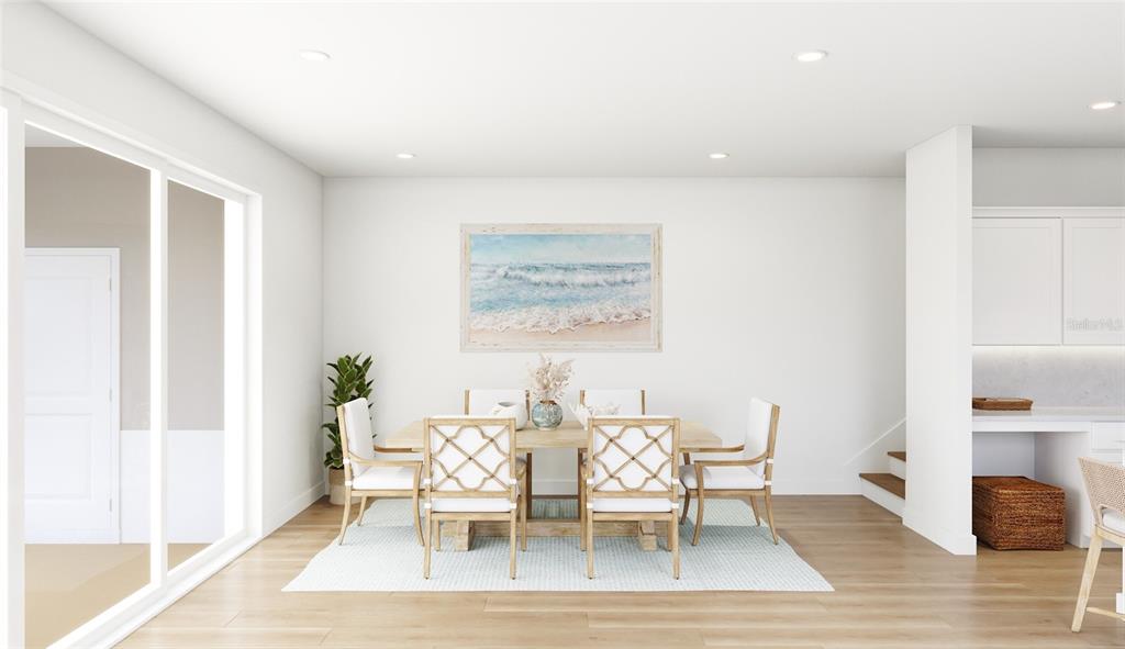 This is a rendering of a dining room with a wooden table and chairs — 10040 BLACKSTONE CREEK COURT UNIT Borage, RIVERVIEW, FL