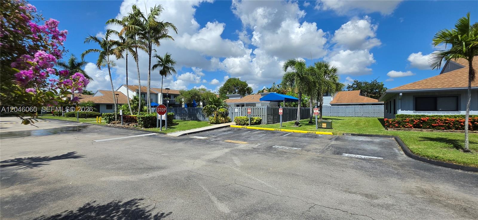 An outdoor parking lot features marked spaces, palm trees, and a blue canopy structure — 1652 N 14th Ter # 1652, Hollywood FL 33020, HOLLYWOOD, FL
