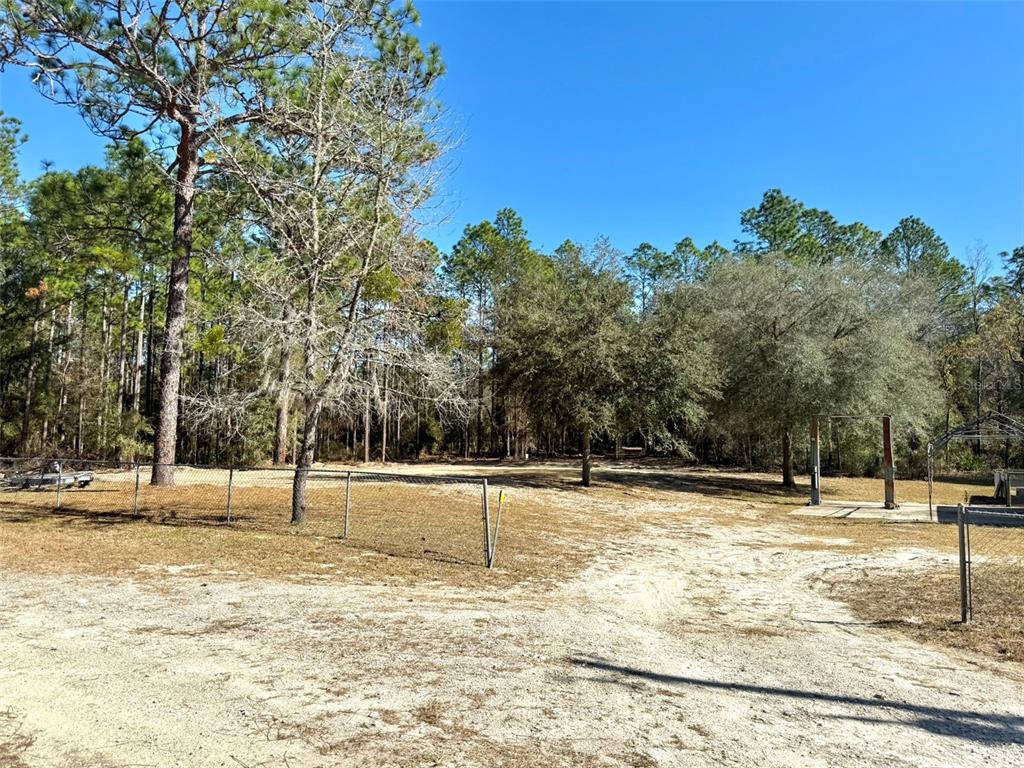 A sandy, partially fenced lot features scattered trees and a metal swing set frame — 1180 SW 158TH AVENUE, OCALA, FL