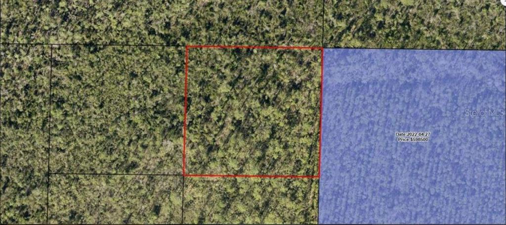 This is an aerial map view of a wooded plot of land outlined in red — N/A, FOUNTAIN, FL
