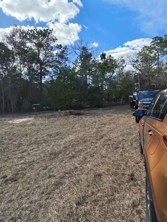 A view of a grassy, partially wooded vacant lot with two vehicles parked on the side — 13105 SW 91ST PLACE, DUNNELLON, FL
