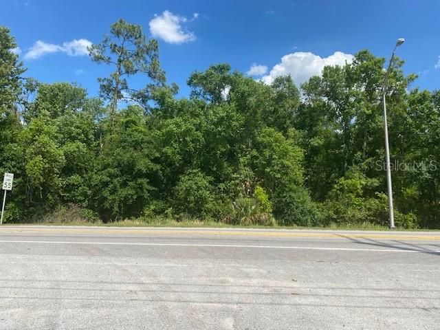 A view of a densely wooded vacant lot bordering a paved road with a speed limit sign — HIGHWAY 17 92 N, DAVENPORT, FL