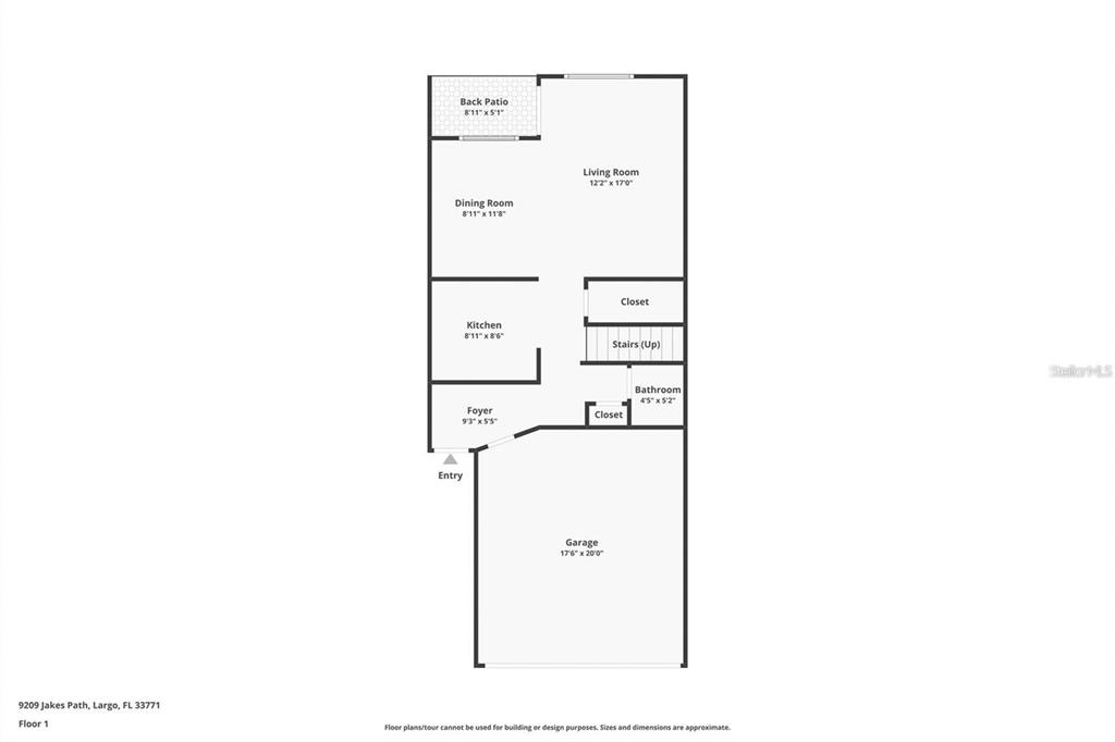 This is a floor plan for the first level of a residential property — 9209 JAKES PATH, LARGO, FL