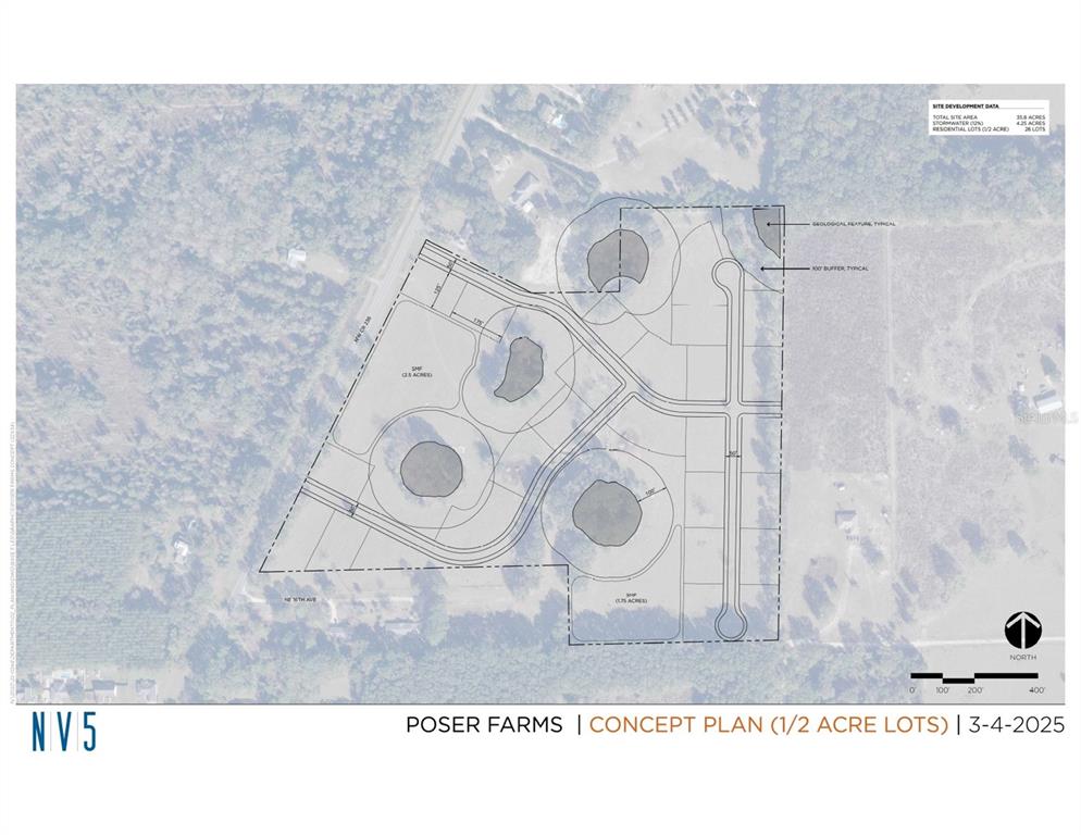 This is a concept plan map for a residential development named Poser Farms — 23137 NW COUNTY ROAD 236, HIGH SPRINGS, FL