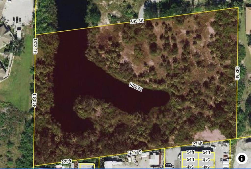 This is an aerial map showing a large, irregularly shaped plot of land containing a pond — 4187 COUNTRY MEADOWS BOULEVARD, PUNTA GORDA, FL