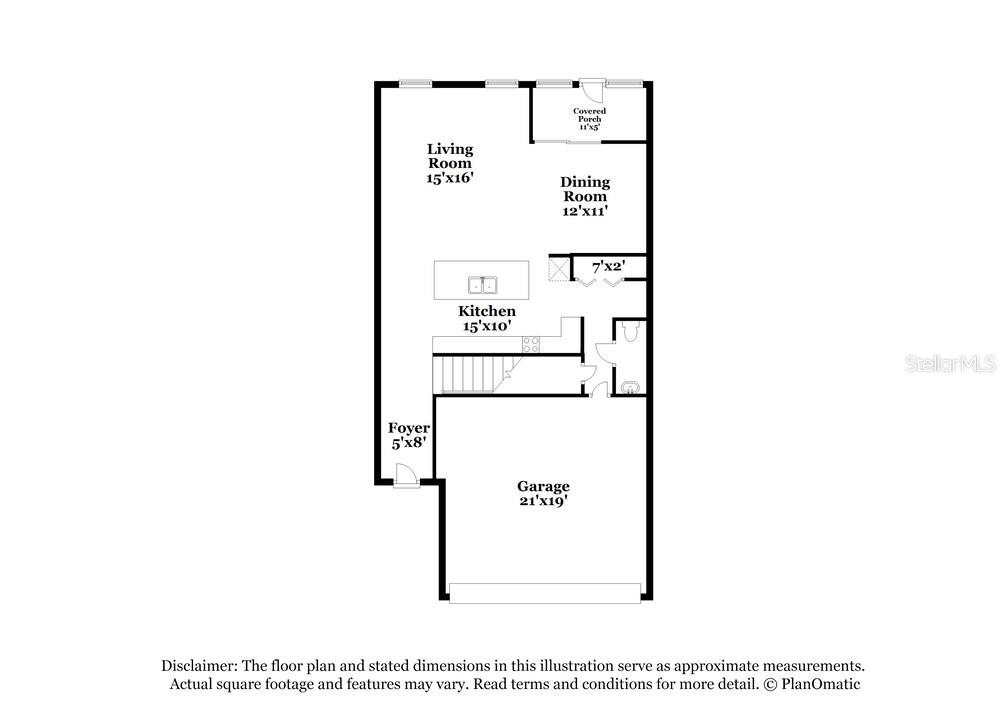 This is a floor plan of a home's main level featuring a garage and porch — 2123 CERULEAN SKY DRIVE, LUTZ, FL