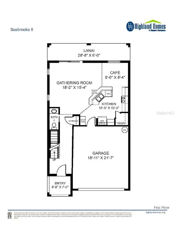 This is a floor plan for the first level of a Seabrooke II home — 4498 RAPALLO AVENUE E, WINTER HAVEN, FL