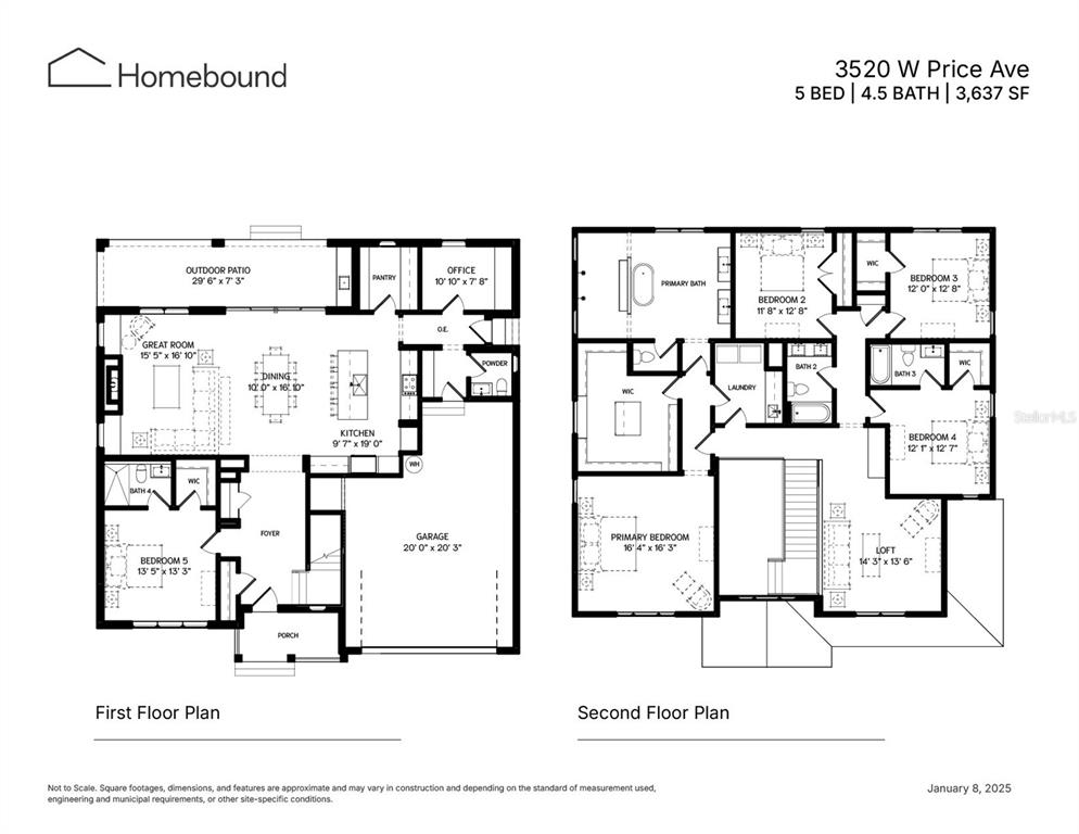This is a floor plan for a two-story house with five bedrooms and a garage — 3520 W PRICE AVENUE, TAMPA, FL