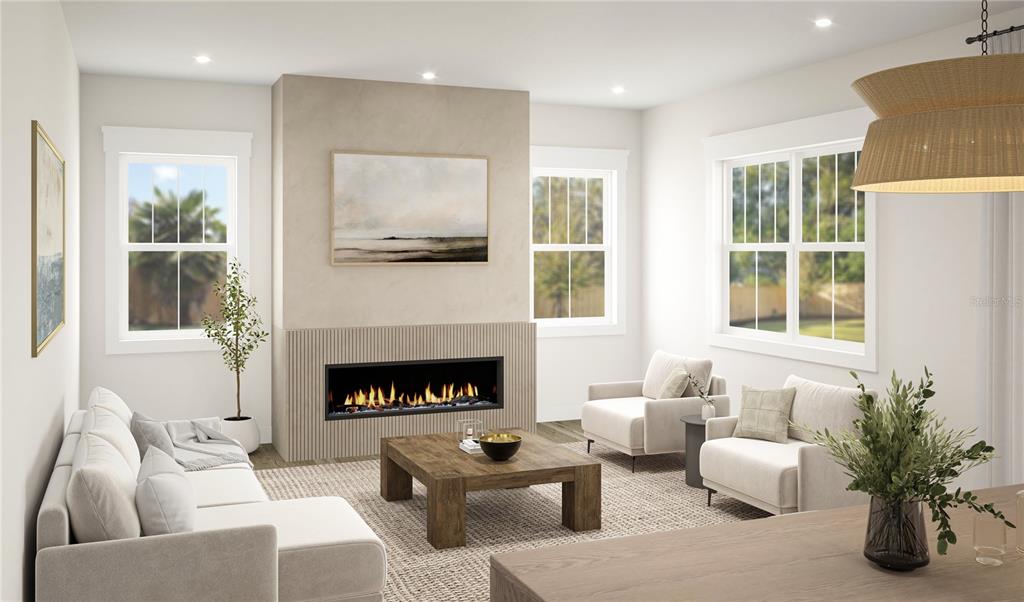 This rendering shows a modern kitchen with a central island, white cabinetry, and wood flooring — 3520 W PRICE AVENUE, TAMPA, FL