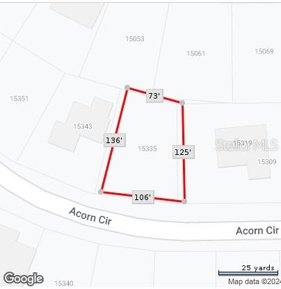 This is a map showing the property boundaries and dimensions of a residential lot — 15335 ACORN CIRCLE, PORT CHARLOTTE, FL